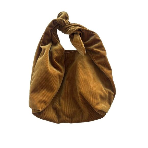 Merit Beauty Cosmetic Makeup Bag Brown Corduroy Tie Top Pouch Small Bucket Bag - Picture 1 of 7